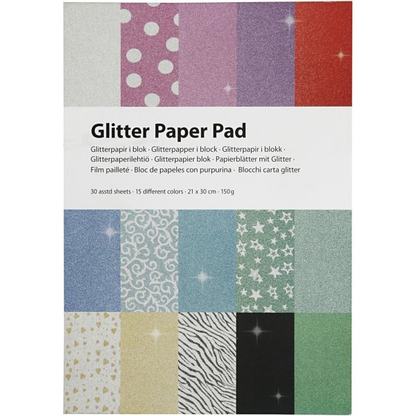 Glitterpaperi lohkoissa - A4 - 30 arkkia