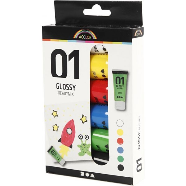 Koulumaali - Akryyli - vakiovrit - kiiltv - 6 x 20 ml