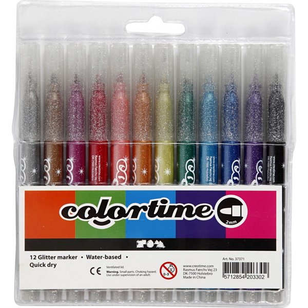 Colortime Glitter tussi - sekavrit - 2 mm - 12 kpl