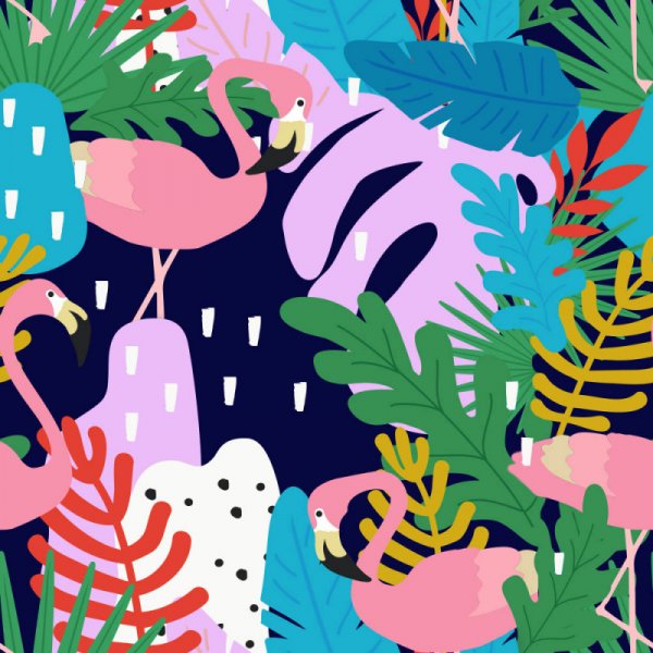 Kuviollinen trikoo 150 cm - Flamingo Palm Beach