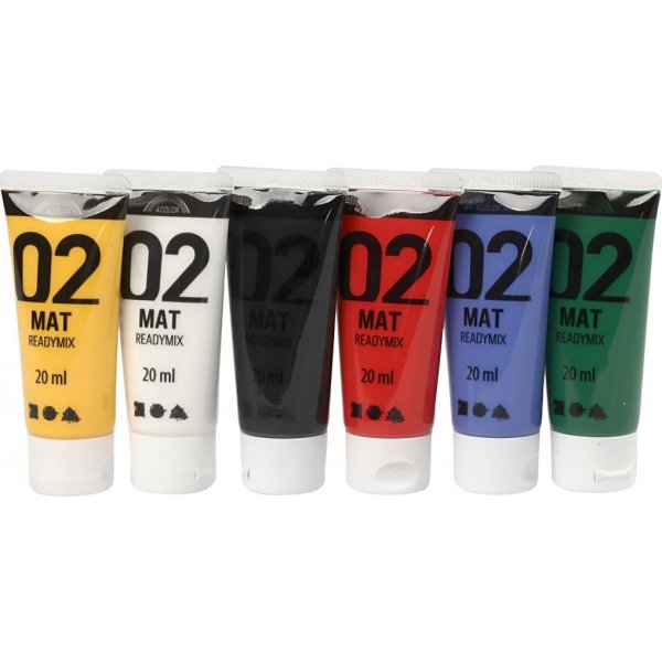 Koulumaali - Akryyli - vakiovrit - matta - 6 x 20 ml
