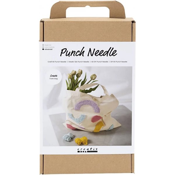 DIY Kit Punch Needle, pastellivrit, tekstiilipussi