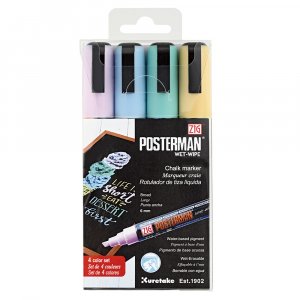 ZIG Posterman Wet-Wipe -tussikyn�, pastelliv�rit, 6 mm, 4 kpl