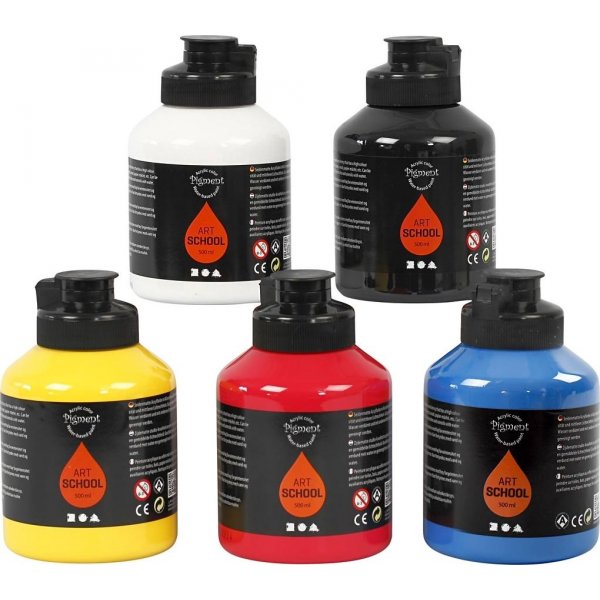 Pigment Art School - perusvrit - puolikiiltv - 5 x 500 ml