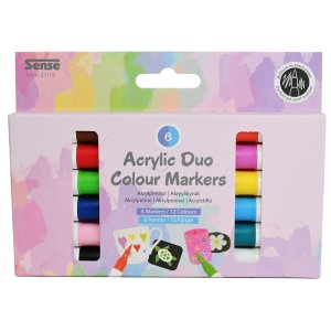 Akryylikyn�t, kaksiv�riset, 6 kpl - vesipohjainen duo