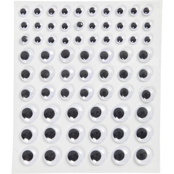 Liikkuvat silmät - valkoinen - itseliimautuva - Ø8+12+14 mm - 69 kpl Liikkuvat silmät - valkoinen - itseliimautuva - Ø8+12+14 mm - 69 kpl