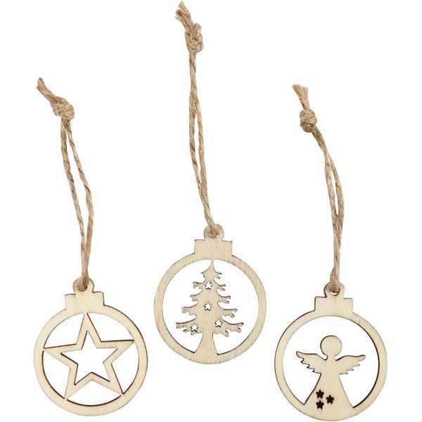 Puiset koristeet - jouluaiheinen - 24 kpl