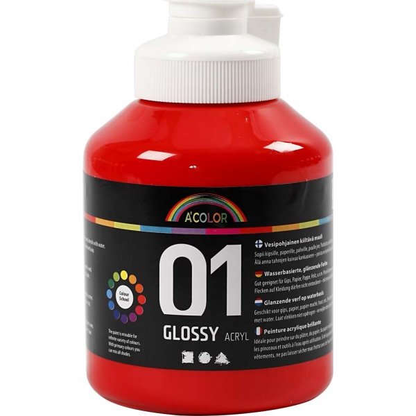 Koulumaali - Akryyli - punainen - kiiltv - 500 ml