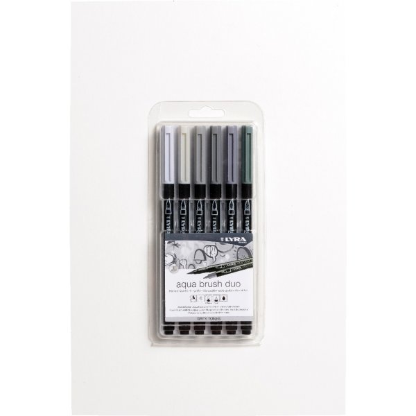 Akvarellikynt Aqua Brush Duo 6 kpl - Harmaan svyt
