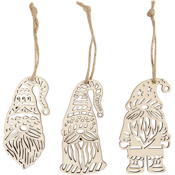 Puiset puukoristeet - Skandinavian joulupukki - 6 kpl