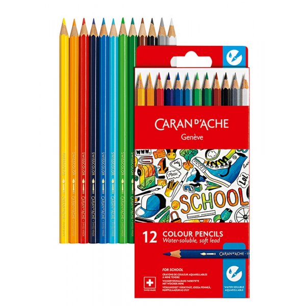 Koulusetti Caran d'Ache Vesiliukoiset vrikynt - 12 vri