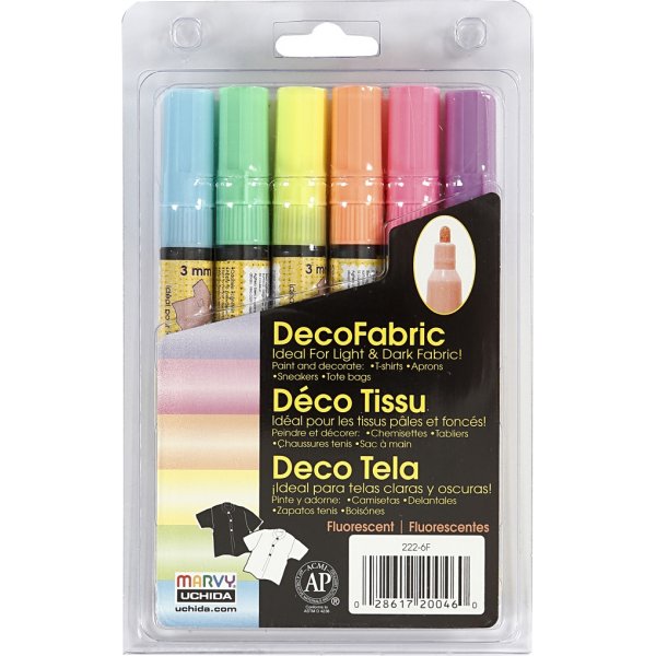 Deco tekstiilikynät - 3 mm - neonvärit - 6 kpl Deco tekstiilikynät - 3 mm - neonvärit - 6 kpl