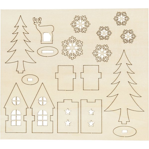 Tee-se-itse puiset hahmot - talot - puu - peura