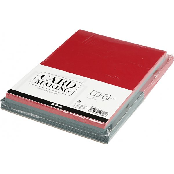 Kortit ja kirjekuoret - vihre ja punainen - 11,5 x 16,5 cm - 50 sarjaa