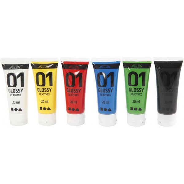 Koulumaali - Akryyli - vakiovrit - kiiltv - 6 x 20 ml