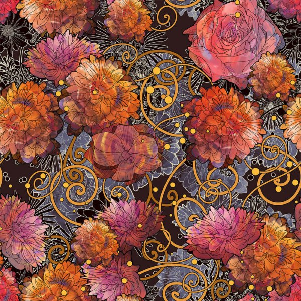 Kuviollinen trikoo 150 cm - Dahlia dance