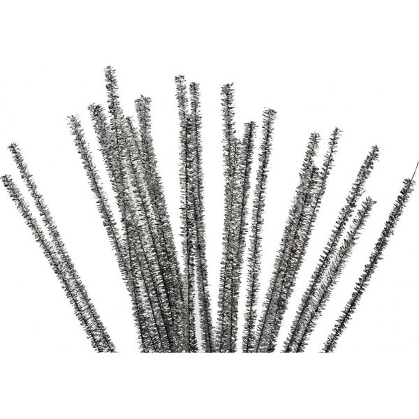 Putkenpuhdistusaine - 6 mm - hopea - glitter - 24 kpl