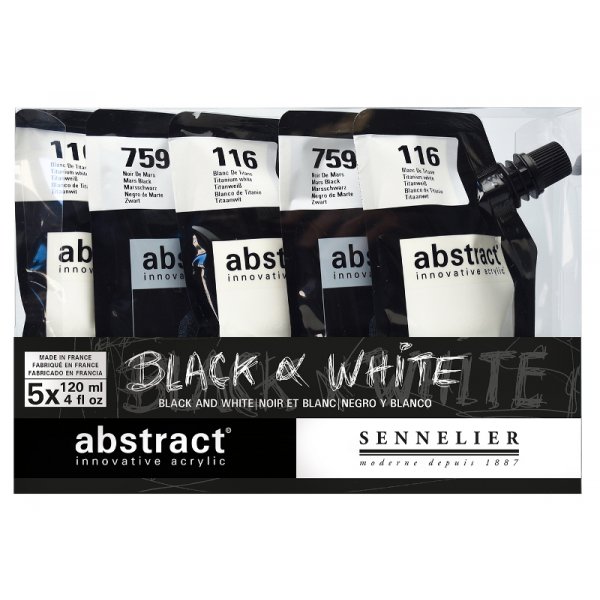 Akryylimaalisarja Sennelier Abstract - Black&White setti 5 x 120ml