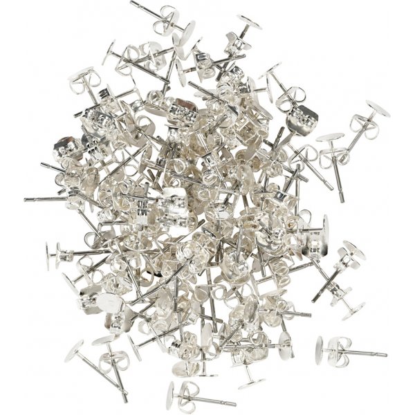 Korvanapit levyllä - hopeoitu - 100 kpl Korvanapit levyllä - hopeoitu - 100 kpl