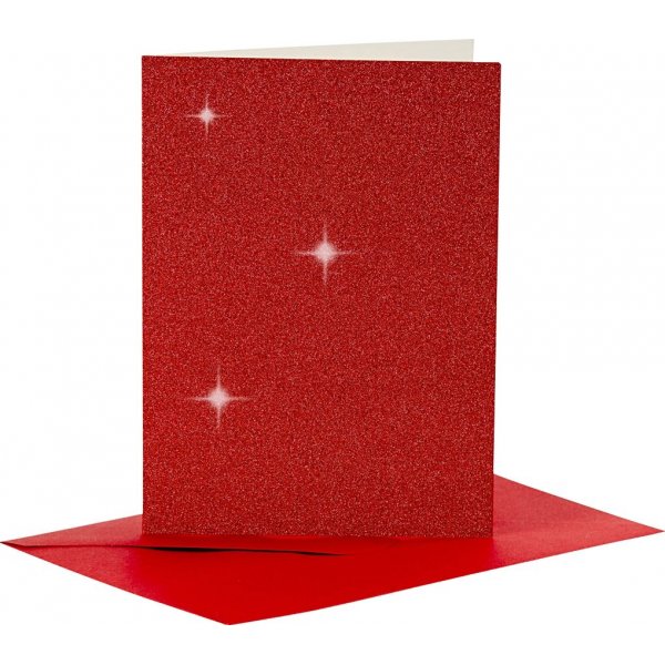 Kortit ja kirjekuoret - punainen - glitter - 11,5 x 16,5 cm - 4 sarjaa