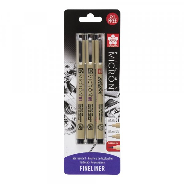 Fineliner Pigma Micron Set - 3 kyn (01, 05, harja)