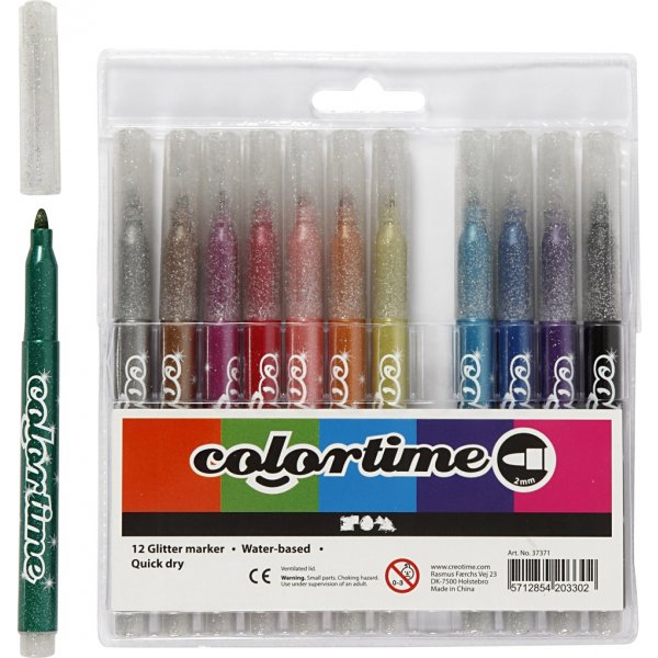 Colortime Glitter tussi - sekavrit - 2 mm - 12 kpl
