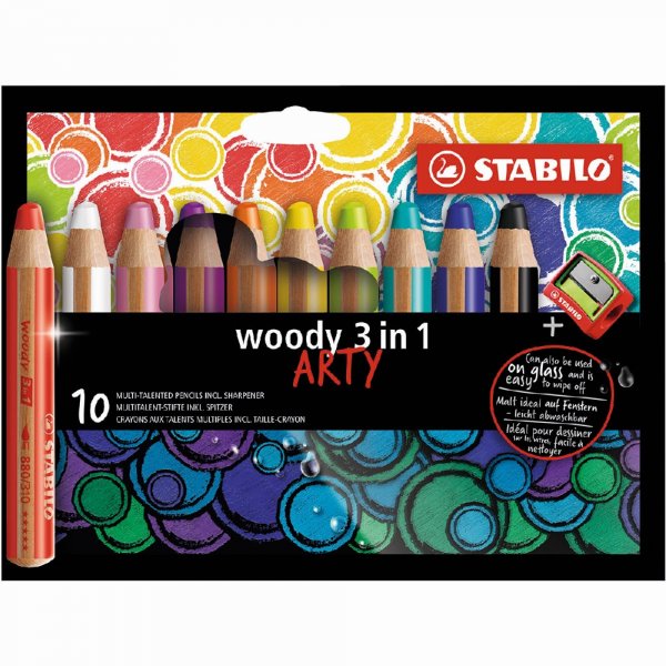 Värikynät Woody Arty 3in1 teroittimella - 10 kpl
