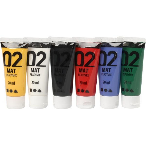 Koulumaali - Akryyli - vakiovrit - matta - 6 x 20 ml