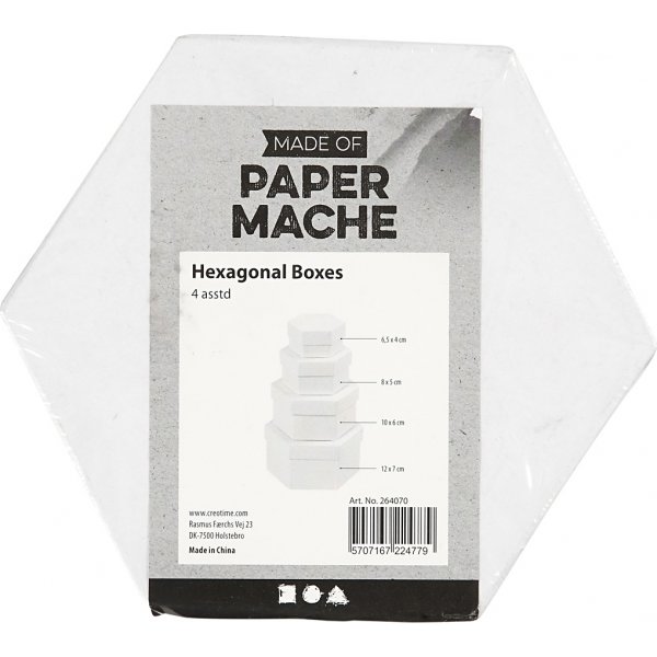 Kuusikulmaiset laatikot - valkoinen - 4 kpl