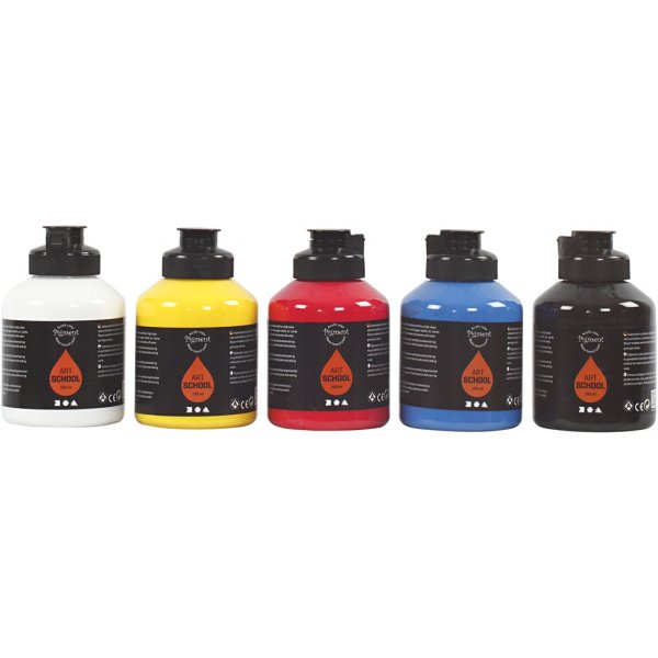 Pigment Art School - perusvrit - puolikiiltv - 5 x 500 ml