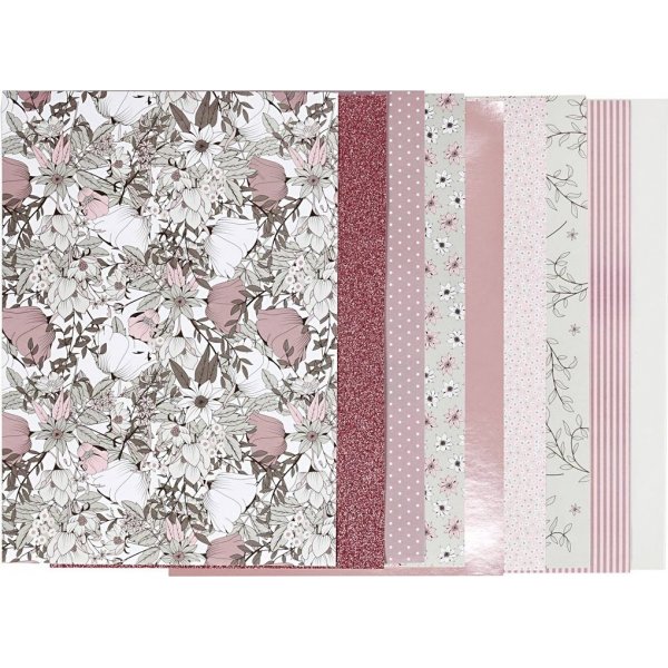 Vivi Gade -designpaperi lohkoissa - beige/pinkki - 24 arkkia