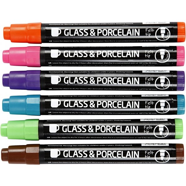 Merkintäkynät lasille ja posliinille - täydentävät värit - puoliksi läpinäkymätön - 6 kpl Merkintäkynät lasille ja posliinille - täydentävät värit - puoliksi läpinäkymätön - 6 kpl