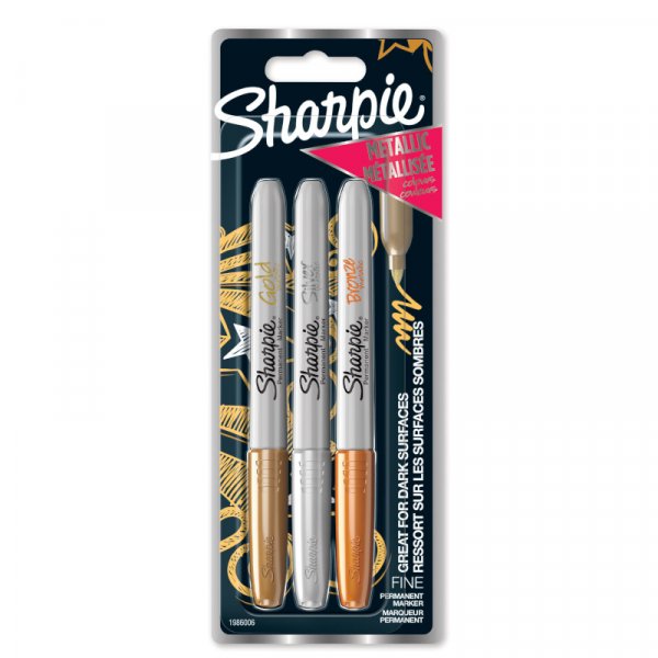 Kuitukynsarja Sharpie - Metallinen 3 lpipainopakkaus - 1,4 mm kulta/hopea/pronssi