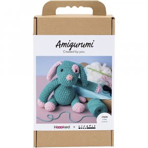 Tee-se-itse amigurumi-pentusarja, pastelli pinkki ja tumma turkoosi - 1 pakkaus.