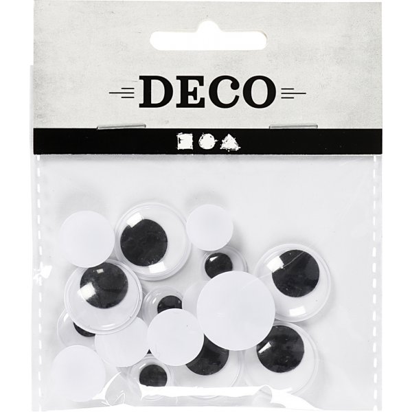 Liikkuvat silmät - tarttumattomat - Ø12+14+20 mm - 18 kpl Liikkuvat silmät - tarttumattomat - Ø12+14+20 mm - 18 kpl