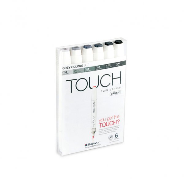 Touch Twin Brush Marker 6 kpl - harmaa vri
