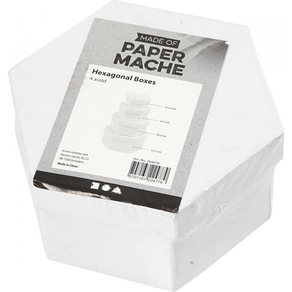 Kuusikulmaiset laatikot - valkoinen - 4 kpl