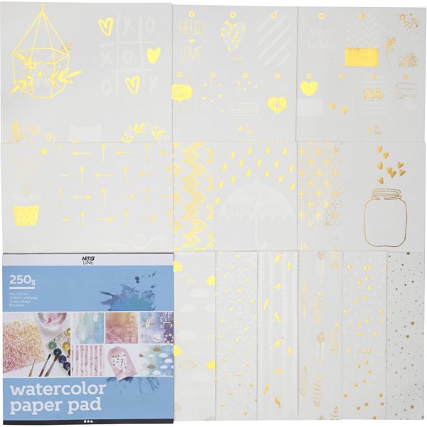 Vritystyyny akvarellille - valkoinen - 12 arkkia