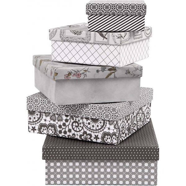 Nelinmuotoiset laatikot - valkoinen - 7 kpl