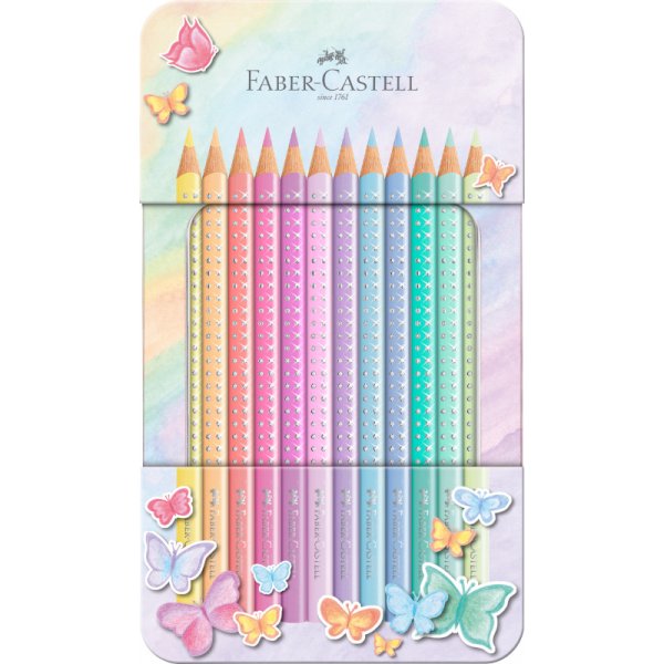 Vrillinen kynsarja - Faber-Castell - Pastellivrinen metallikotelo - 12 vri