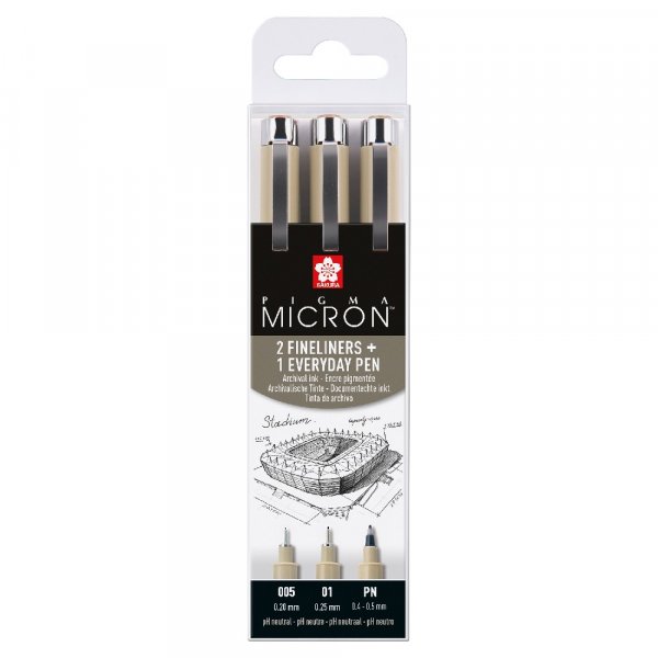 Arkistoinnin kestvt hienolainerit Pigma Micron - 3 kyn (005, 01, PN)
