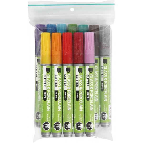 Lasi ja posliini tussit - sekavärit - puoliksi läpinäkymätön - 2-4 mm - 12 kpl Lasi ja posliini tussit - sekavärit - puoliksi läpinäkymätön - 2-4 mm - 12 kpl