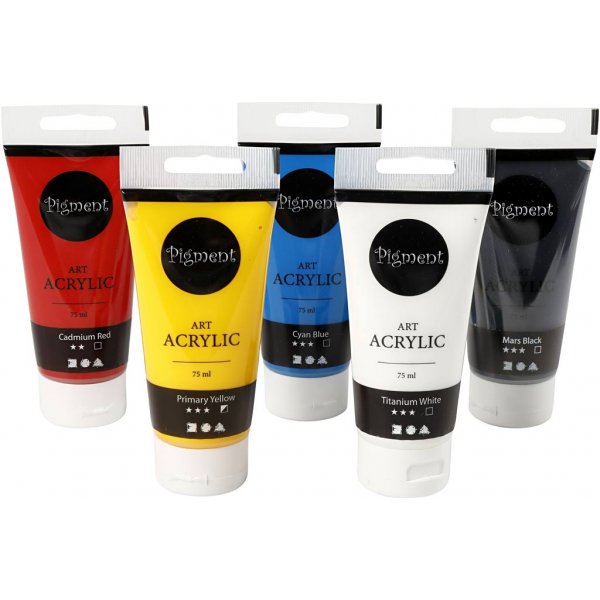 Pigment Art Acrylic - sekavrit - perusvrit - puolikiiltv - 5 x 75 ml