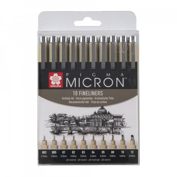 Fineliner Pigma Micron Set - 10 kyn (003, 005, 01, 02, 03, 04, 05, 08, 10, 1)