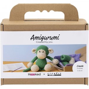Tee-se-itse amigurumi-setti apinanvihre� ja luonnonvalkoinen - 1 pakkaus.