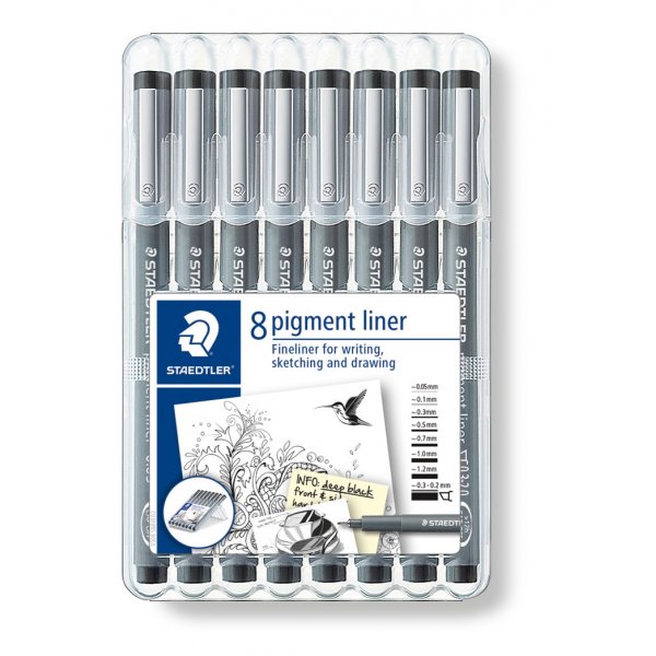 Pigmentliner Black - 8 kynää