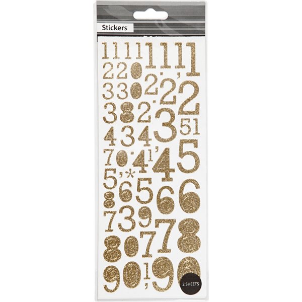 Glitter-tarrat - kulta - numerot - 2 arkkia Glitter-tarrat - kulta - numerot - 2 arkkia