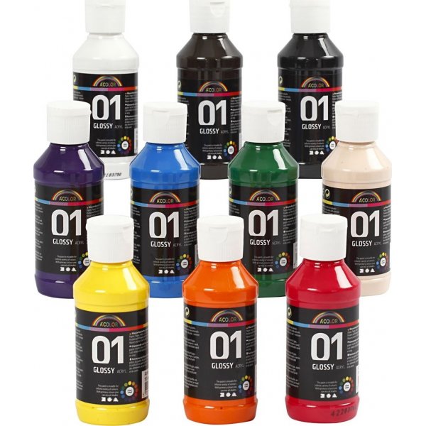 Koulumaali - Akryyli - sekavrit - kiiltv - 10 x 100 ml
