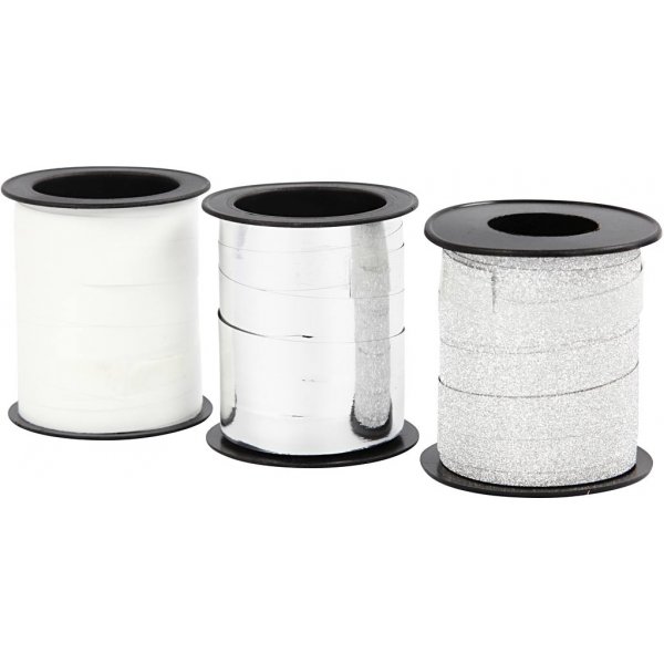 Lahjanauha - hopea - hopea glitter - valkoinen - 3 x 15 m