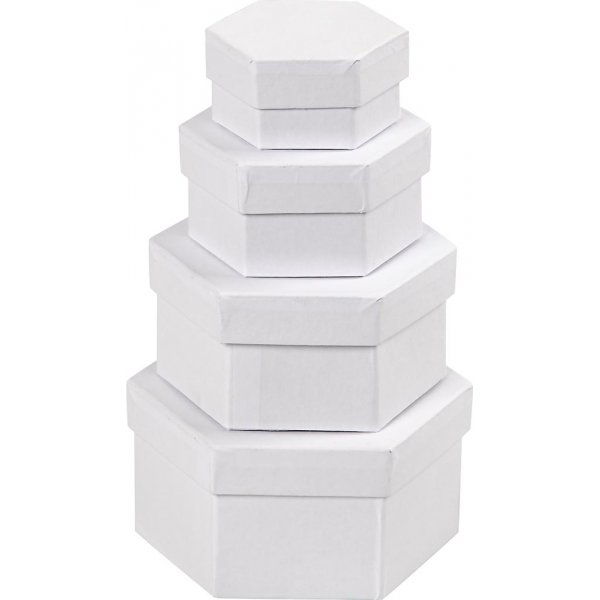 Kuusikulmaiset laatikot - valkoinen - 4 kpl